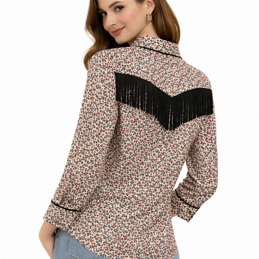 Anthropologie Ottod'Ame Floral Western Fringe Buttondown Blouse Italy Size 4 NWT